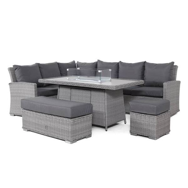 Maze - Ascot Rectangular Rattan Corner Dining Set with Fire Pit Table & Weatherproof Cushions product image