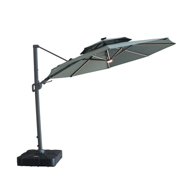 Maze - Apollo Solar LED 3m Round Rotating Cantilever Parasol with Base - Oil Green product image