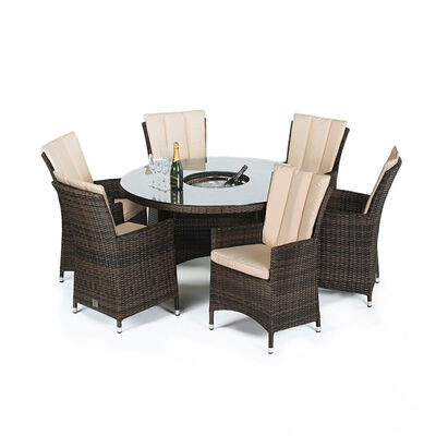 Maze - LA 6 Seat Round Rattan Dining Set with Ice Bucket - Brown product image