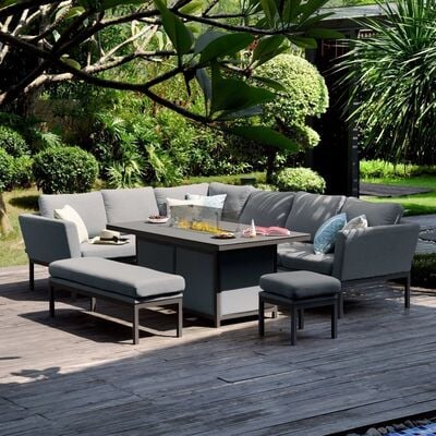 Maze - Outdoor Fabric Pulse Rectangular Corner Dining Set with Fire Pit Table - Flanelle product image
