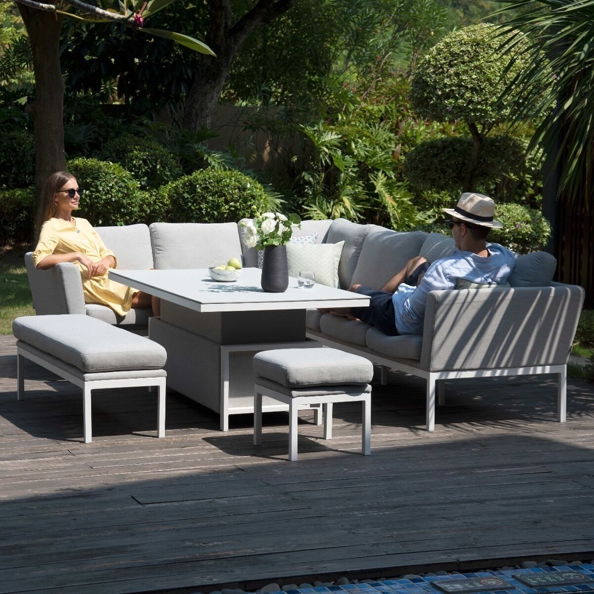 Maze - Outdoor Fabric Pulse Rectangular Corner Dining Set with Rising Table - Lead Chine product image