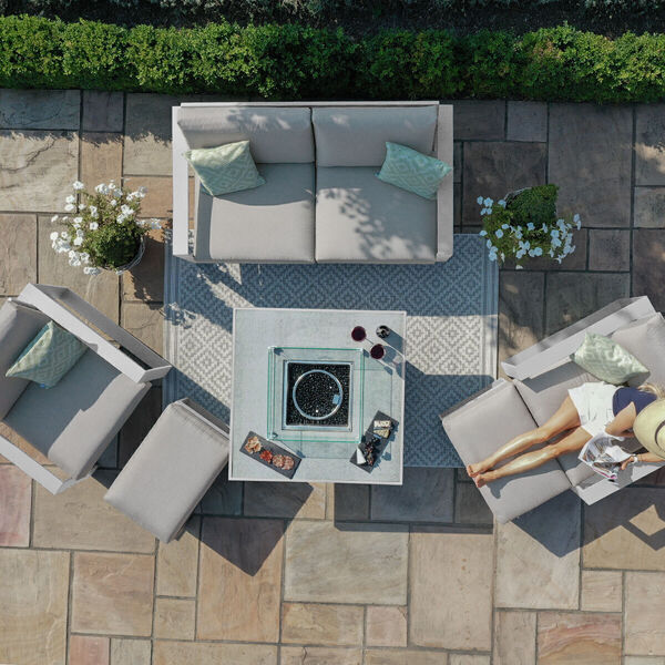 Maze - Amalfi 2 Seat Aluminium Sofa Set with Square Fire Pit Table plus Armchairs & Footstools - White product image