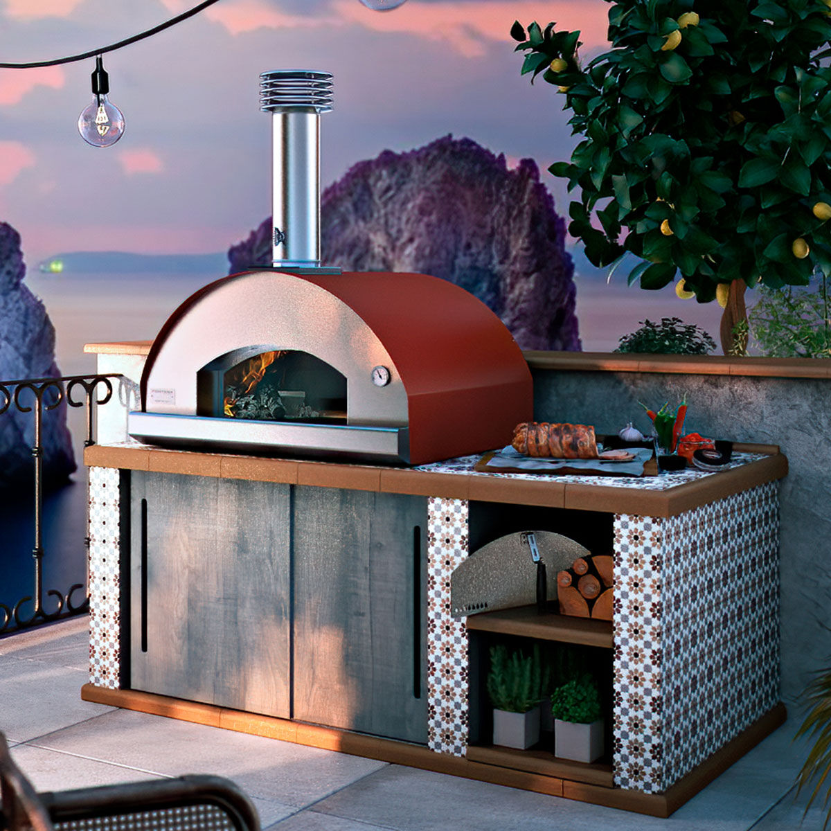 Fontana - Mangiafuoco Wood Burning Build In Pizza Oven - Rosso