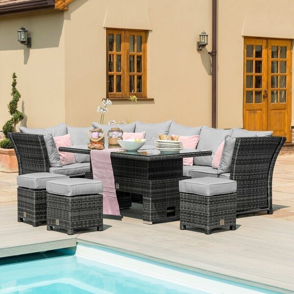 Maze - Henley Rattan Corner Dining Set with Rising Table - Grey product image