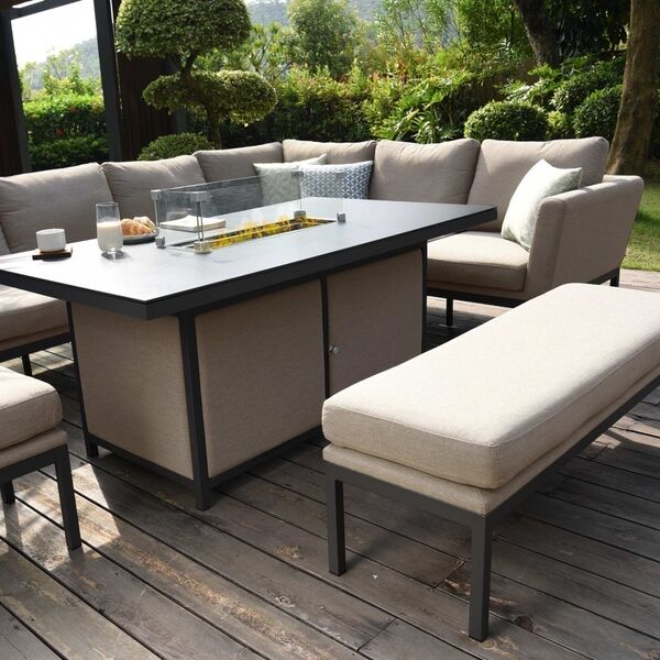 Maze - Outdoor Fabric Pulse Left Handed Corner Dining Set with Fire Pit Table - Taupe product image