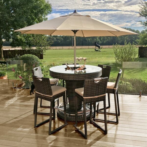Maze - 6 Seat Round Rattan Bar Set with Ice Bucket - Brown product image