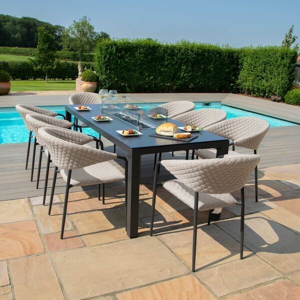 Maze - Outdoor Fabric Pebble 8 Seat Rectangular Dining Set with Fire Pit Table - Taupe product image