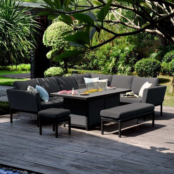 Maze - Outdoor Fabric Pulse Left Handed Corner Dining Set with Fire Pit Table - Charcoal product image