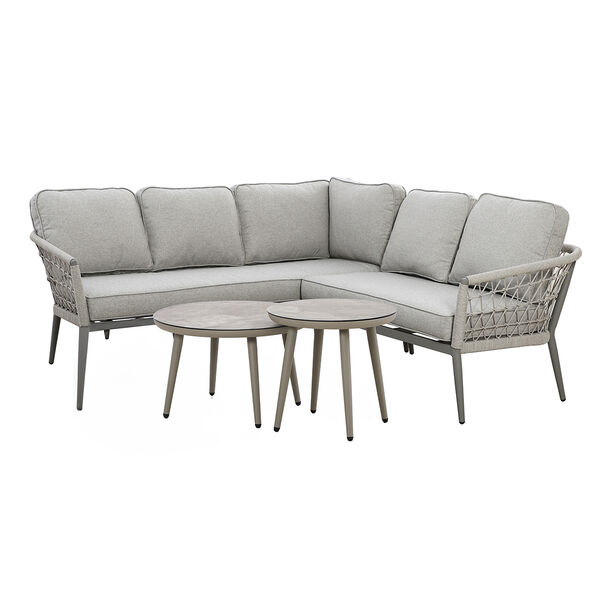 Maze - Monaco Rope Weave Small Corner with Pair of Round Coffee Tables - Cool Linen product image