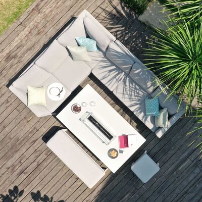 Maze - Outdoor Fabric Pulse Rectangular Corner Dining Set with Fire Pit Table - Lead Chine product image