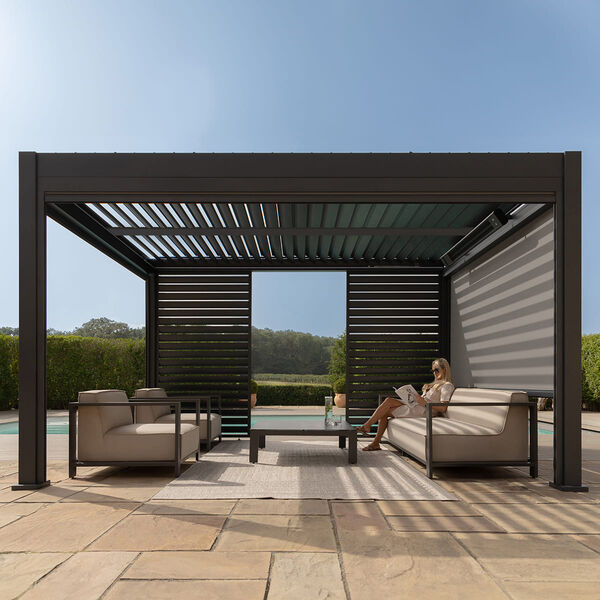 Maze - Eden 4m x 4m Aluminium Metal Outdoor Garden Pergola with LED Lights & Motorised Roof (Customise with Blinds or Louvres) product image