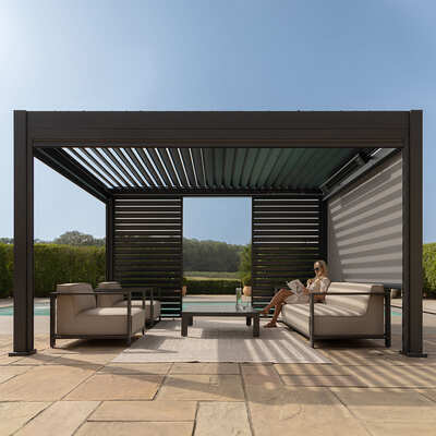 Maze - Eden 3m x 4m Aluminium Metal Outdoor Garden Pergola with LED Lights & Motorised Roof (Customise with Blinds or Louvres) product image