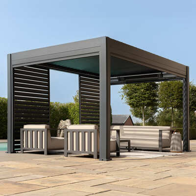 Maze - Eden 3m x 4m Aluminium Metal Outdoor Garden Pergola with LED Lights & Motorised Roof (Customise with Blinds or Louvres) product image