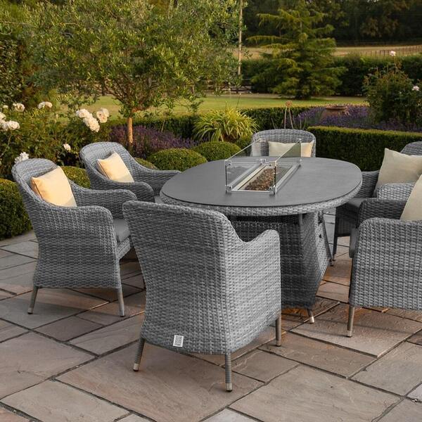 Maze - Santorini 6 Seat Oval Rattan Dining Set with Fire Pit Table product image