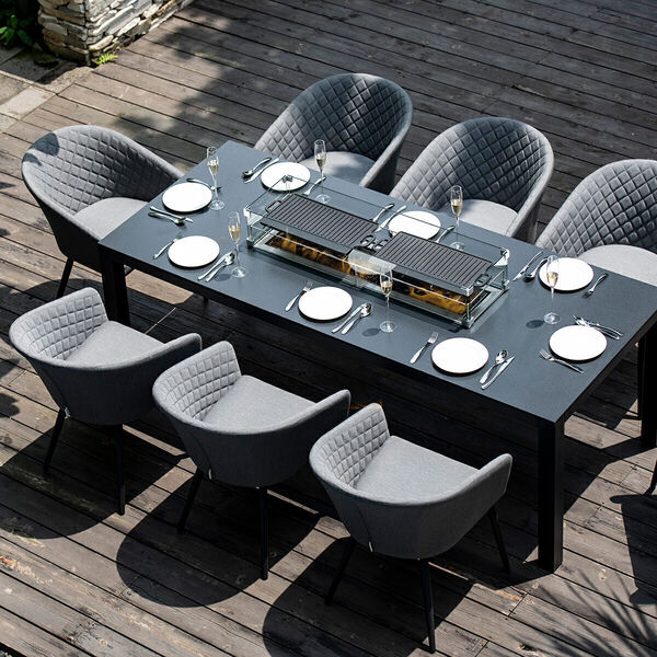 Maze - Outdoor Fabric Ambition 8 Seat Rectangular Dining Set with Fire Pit Table - Flanelle product image
