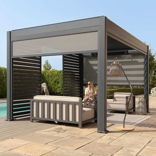 Maze - Eden 3m x 4m Aluminium Metal Outdoor Garden Pergola with LED Lights & Motorised Roof (Customise with Blinds or Louvres) product image