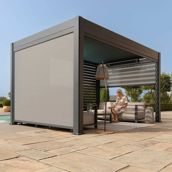Maze - Eden 3m x 4m Aluminium Metal Outdoor Garden Pergola with LED Lights & Motorised Roof (Customise with Blinds or Louvres) product image