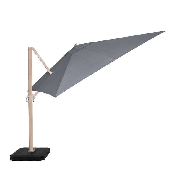 Maze - Zeus 3m Square Wood Effect Rotating Cantilever Parasol With LED Lights - Grey product image