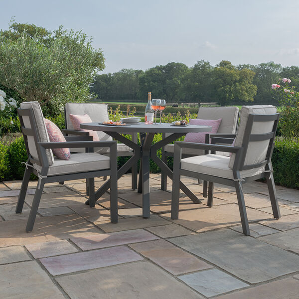 Maze - New York 4 Seat Round Aluminium Dining Set - Dove Grey product image