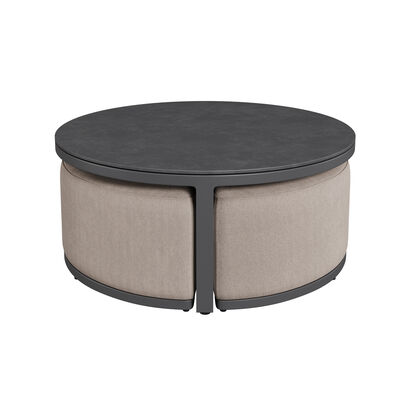 Maze - Outdoor Fabric Round Coffee Table & 3 Footstools - Oatmeal product image