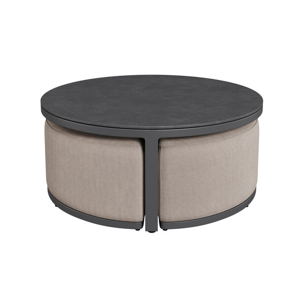 Maze - Outdoor Fabric Round Coffee Table & 3 Footstools - Oatmeal product image