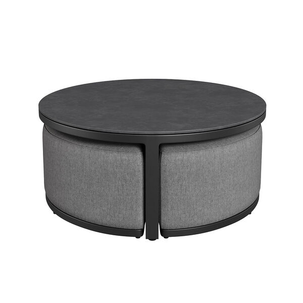 Maze - Outdoor Fabric Round Coffee Table & 3 Footstools - Flanelle