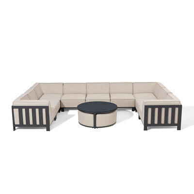 Maze - Outdoor Fabric Ibiza U Shape Sofa Set with Round Coffee Table & 3 Footstools - Oatmeal product image