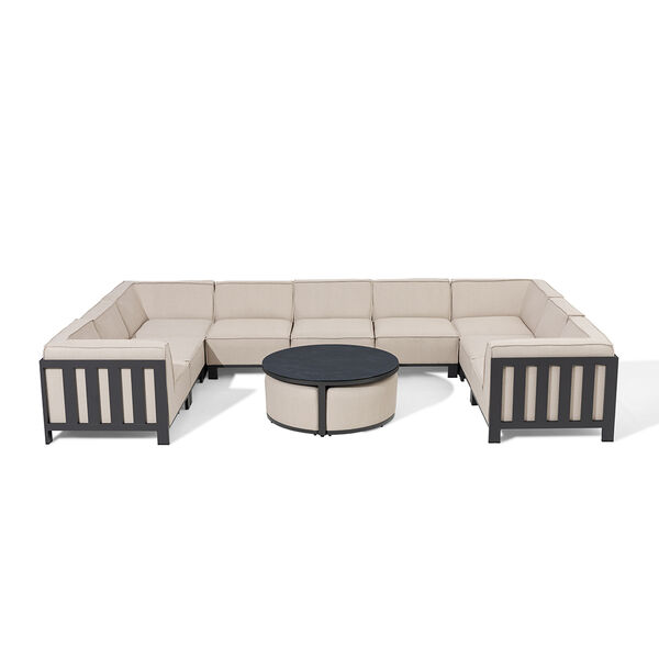 Maze - Outdoor Fabric Ibiza U Shape Sofa Set with Round Coffee Table & 3 Footstools - Oatmeal product image