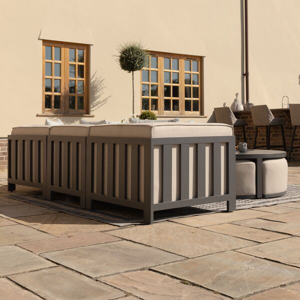 Maze - Outdoor Fabric Ibiza Small Corner Sofa Set with Round Coffee Table & 3 Footstools - Oatmeal product image
