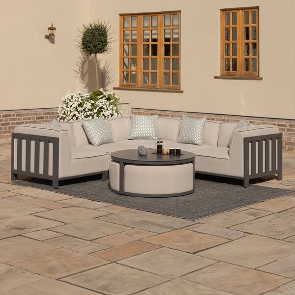 Maze - Outdoor Fabric Ibiza Small Corner Sofa Set with Round Coffee Table & 3 Footstools - Oatmeal product image