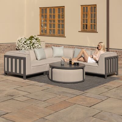 Maze - Outdoor Fabric Ibiza Small Corner Sofa Set with Round Coffee Table & 3 Footstools - Oatmeal product image