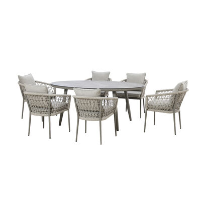 Maze - Monaco Rope Weave 6 Seat Oval Dining Set with Lazy Susan - Cool Linen product image