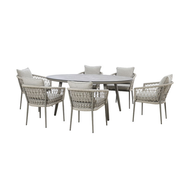 Maze - Monaco Rope Weave 6 Seat Oval Dining Set with Lazy Susan - Cool Linen product image
