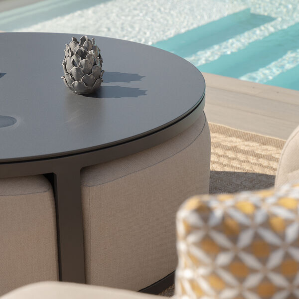 Maze - Outdoor Fabric Round Coffee Table & 3 Footstools - Oatmeal product image