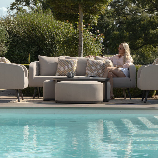 Maze - Outdoor Fabric Round Coffee Table & 3 Footstools - Oatmeal product image