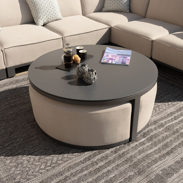 Maze - Outdoor Fabric Round Coffee Table & 3 Footstools - Oatmeal product image