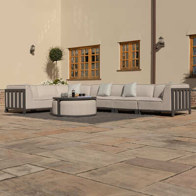 Maze - Outdoor Fabric Ibiza Large Corner Sofa Set with Round Coffee Table & 3 Footstools - Oatmeal product image