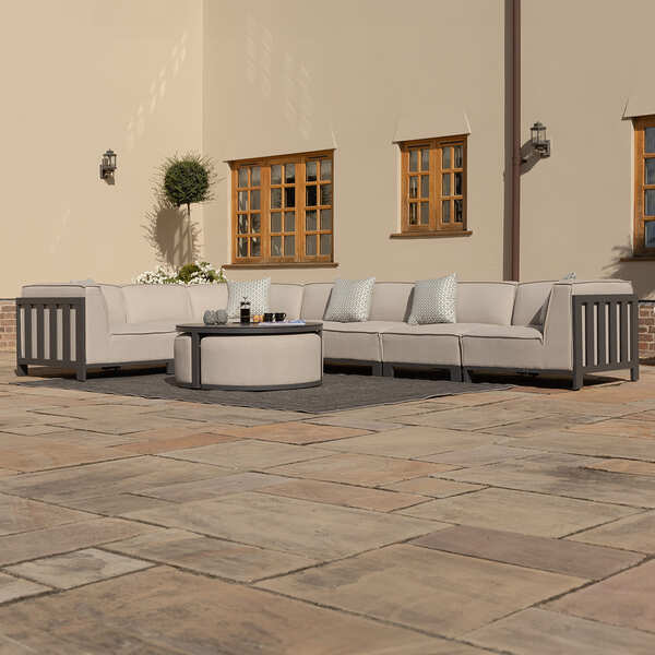 Maze - Outdoor Fabric Ibiza Large Corner Sofa Set with Round Coffee Table & 3 Footstools - Oatmeal product image