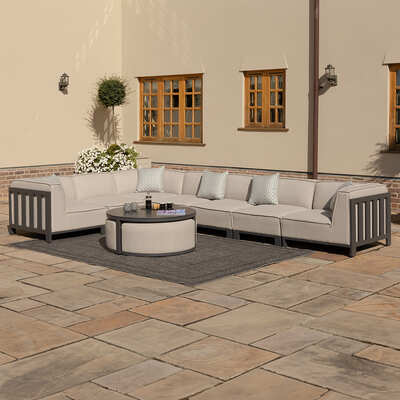 Maze - Outdoor Fabric Ibiza Large Corner Sofa Set with Round Coffee Table & 3 Footstools - Oatmeal product image
