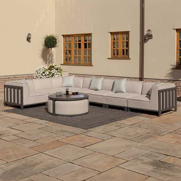 Maze - Outdoor Fabric Ibiza Large Corner Sofa Set with Round Coffee Table & 3 Footstools - Oatmeal product image