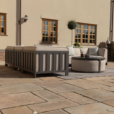 Maze - Outdoor Fabric Ibiza Large Corner Sofa Set with Round Coffee Table & 3 Footstools - Oatmeal product image