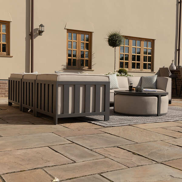 Maze - Outdoor Fabric Ibiza Large Corner Sofa Set with Round Coffee Table & 3 Footstools - Oatmeal product image