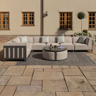Maze - Outdoor Fabric Ibiza Large Corner Sofa Set with Round Coffee Table & 3 Footstools - Oatmeal product image