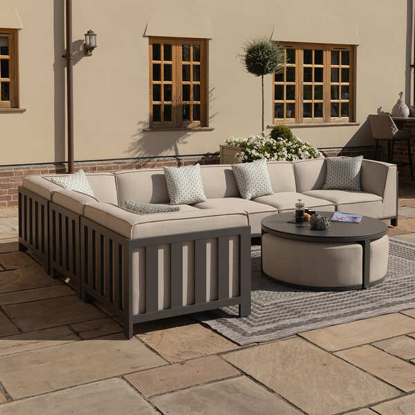 Maze - Outdoor Fabric Ibiza Large Corner Sofa Set with Round Coffee Table & 3 Footstools - Oatmeal product image