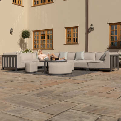 Maze - Outdoor Fabric Ibiza Large Corner Sofa Set with Round Coffee Table & 3 Footstools - Oatmeal product image