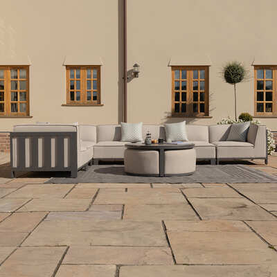 Maze - Outdoor Fabric Ibiza Large Corner Sofa Set with Round Coffee Table & 3 Footstools - Oatmeal product image