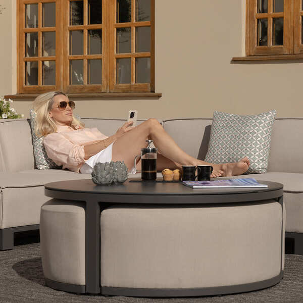 Maze - Outdoor Fabric Ibiza Large Corner Sofa Set with Round Coffee Table & 3 Footstools - Oatmeal product image