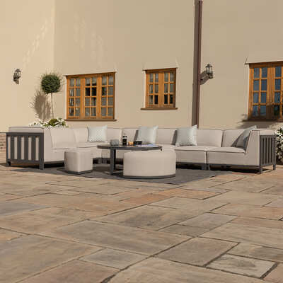 Maze - Outdoor Fabric Ibiza Large Corner Sofa Set with Round Coffee Table & 3 Footstools - Oatmeal product image