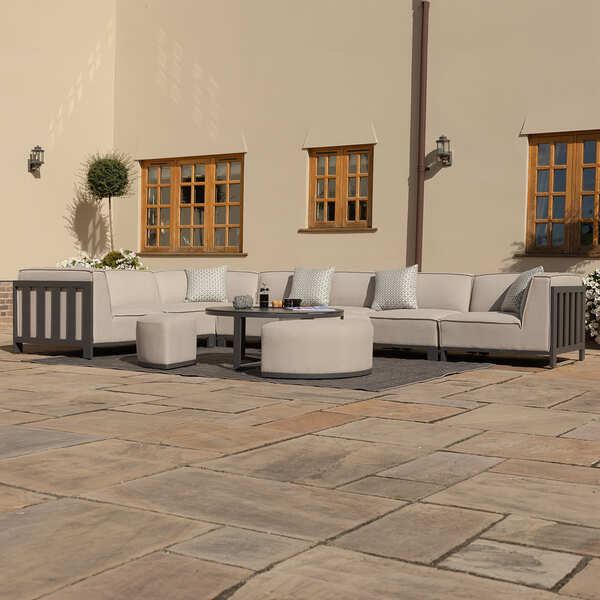 Maze - Outdoor Fabric Ibiza Large Corner Sofa Set with Round Coffee Table & 3 Footstools - Oatmeal product image