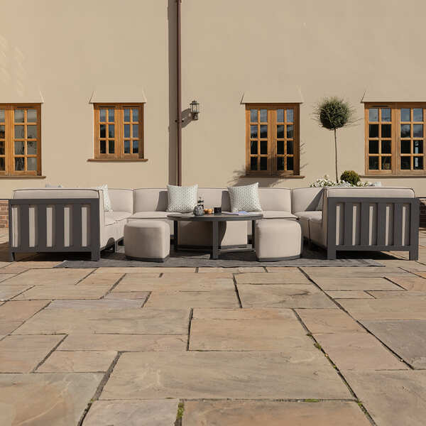 Maze - Outdoor Fabric Ibiza U Shape Sofa Set with Round Coffee Table & 3 Footstools - Oatmeal product image